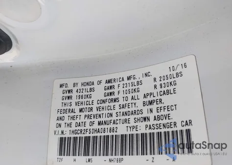 2017 Honda Accord Sport из США, поврежденный, VIN 1HGCR2F50HA081882